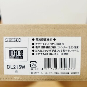 ■【1円スタート】SEIKO セイコー 目覚まし時計■DL215W/白色LED表示/カレンダー/温度/湿度/電子音アラーム/スヌーズ機能/電波修正/白/の画像4