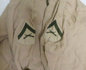 LS36米軍実物ARMYアメリカ古着ギャバウールシャツ長袖シャツ60'Sビンテージ15ミリタリーシャツTANベージュ系パッチ付オールド