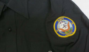 ULS30米軍実物NAVYアメリカ古着ミリタリーシャツ長袖シャツ16ビッグサイズ黒パッチ付きUSN海軍ユニホーム制服JROTCオールド
