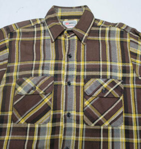 ULS26ビックマイクbigmikeアメリカ製ヘビー織りネルシャツm茶系ｘ黄系チェック80'sビンテージ アウトドア オールドアメリカンスタイル