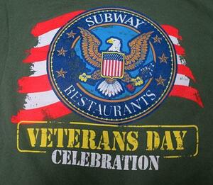 UST6ギルダンGILDANアメリカ古着ミリタリーTシャツM退役軍人VETERANSイベントTシャツ緑系TシャツSUBWAYサブウェイ オールド＆レトロ