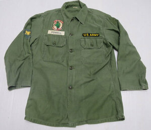 ULS41米軍実物armyユーティリティシャツ14h筒袖60'sビンテージ綿パッチ付きミリタリーシャツ長袖シャツoc107od緑ボックスシャツ