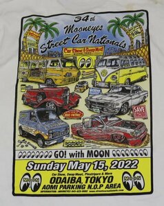 ST31ギルダンGILDANアメリカ古着ムーンアイズストリートカーナショナルズTシャツ34TH MOONEYES STREET CAR NATIONALS白系TシャツLカーショ-