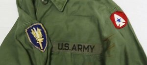 LS5米軍実物ARMYアメリカ古着ユーティリティシャツ長袖シャツ14Hミリタリーシャツ綿100パッチ付き緑系ボックスシャツ60'S70’Sビンテージ