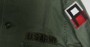 LS53米軍ARMYアメリカ古着ユーティリティシャツUTILITYボックスシャツ50’S60’Sビンテージ筒袖TROOPER長袖シャツ綿100実物パッチ付きS緑系