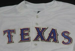 ST6マジェスティックMAJESTICアメリカ古着ベースボールTシャツLビッグサイズTEXASテキサス・レンジャーズ白系ゲームジャージMLBメジャーリ