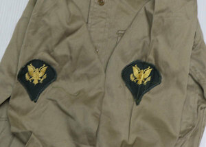 LS4米軍実物ARMYアメリカ古着ミリタリーシャツ50'S60’Sビンテージ14Hカーキシャツ長袖シャツKHAKIパッチ付き綿100オールド＆レトロ