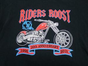 UST41ギルダンGILDANアメリカ古着バイクTシャツ黒TシャツRIDERS ROOSTショップTシャツ両面プリントTシャツLクラブTシャツ オールド＆レトロ