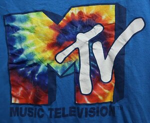 ST98エムティーヴィーMTVアメリカ古着タイダイ染めTシャツXLビッグサイズ青系TシャツMUSIC TELEVISIONミュージック・テレビジョン