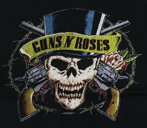 ST1ガンズ・アンド・ローゼズGUNS N'ROSESアメリカ古着バンドTシャツS黒TシャツROCKロックTシャツ/ビンテージ加工かすれプリント/オールド