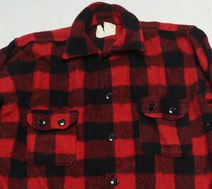 LS21シャツジャケットUNKNOWNアメリカ古着アメリカ製ウールシャツ60’Sビンテージ長袖チェックシャツLヘビーウール赤系X黒系バッファロー