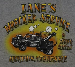 ST82リアルマッコイズREAL McCOY'S古着ショップTシャツ杢グレー系Tシャツ36日本製TシャツLANES WRECKER SERVICE＆FILLING STATIONオールド