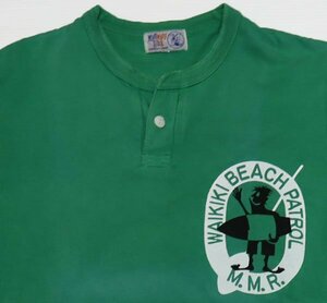 ST94フェローズPHERROW’Sマヒマヒ ライダーMAHIMAHI RIDER古着ヘンリーネックTシャツ両面プリント日本製ワイキキビーチWAIKIKI BEACH緑系