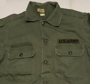 LS95米軍ARMYアメリカ古着ユーティリティシャツUTILITYボックスシャツ50’S60’Sビンテージ筒袖TROOPER長袖シャツ綿100実物パッチ付きM緑系