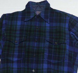 LS53ペンドルトンPENDLETONアメリカ古着アメリカ製ウールシャツ長袖シャツ80’Sビンテージ14H緑系ｘ青系他チェックシャツ
