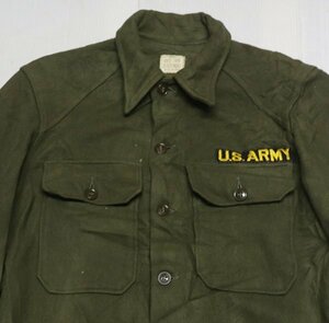 LS17米軍実物ARMY古着ウールシャツSユーティリティシャツ長袖シャツ50'sビンテージ緑系ミリタリーシャツ平ボタン/ボックスシャツ/オールド