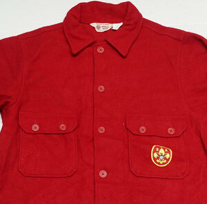 LS58ボーイスカウトアメリカBSAアメリカ古着アメリカ製ウールシャツ80’Sビンテージ44ビッグサイズ赤系シャツジャケット肉厚ヘビー/パッチ