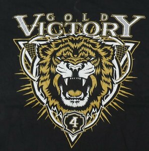ST19チャンピオンCHAMPIONアメリカ古着カレッジTシャツGOLD VICTORY虎Tシャツ黒系TシャツMオールド&レトロスタイル
