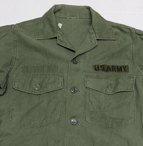 SS33米軍実物NAVY古着ユーティリティシャツ半袖シャツ80’S60'Sビンテージ綿100ミリタリーシャツMパッチ付ボックスシャツ緑系オールド