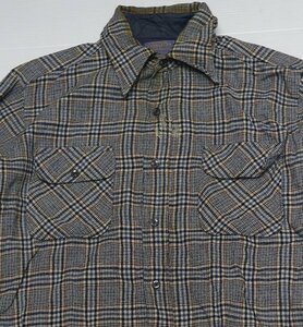 LS49ペンドルトンPENDLETONアメリカ古着アメリカ製ウールシャツ長袖シャツ80’SビンテージLビッグサイズ茶系ｘアイボリー系他チェックシャ