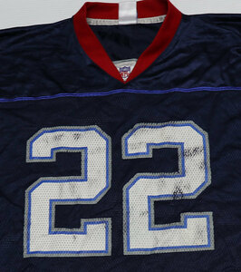 ST85リーボックREEBOKアメリカ古着アメリカンフットボールNFLゲームシャツCLEMENTSゲームジャージLビッグサイズ#22紺系ｘ赤系オールド＆レ