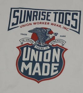 ST42フェローズTシャツPHERROW’S古着ロゴTシャツ白系TシャツL染み込みプリントTシャツSUNRISE TOGS UNION MADEオールド＆レトロ