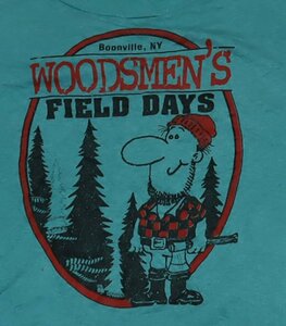 ST29ビンテージTシャツUNKNOWNアメリカ古着アメリカ製80’S90’SビンテージWOODSMEN'S FIELD DYSシングルステッチＬターコイズ系オールド