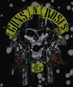 ST12ガンズ・アンド・ローゼズGUNS N'ROSESアメリカ古着バンドTシャツLドットｘ黒系TシャツROCKロックTシャツ80’Ｓビンテージ復刻かすれ