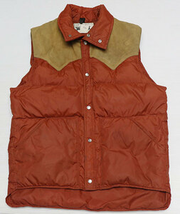VE94 Woolrich WOOLRICH America old clothes America made down vest M nylon leather suede leather switch 80'S Vintage light brown group x orange series outdoor 