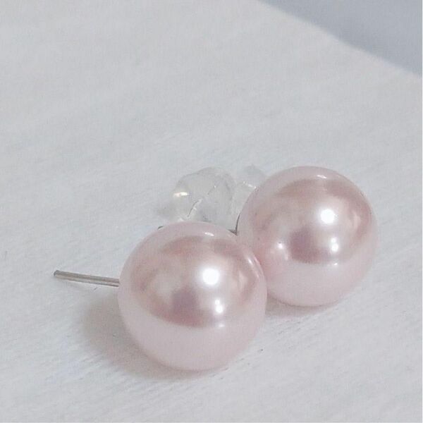 0227 ☆桜ピンク系カラー 約12㎜ 本貝真珠パールピアス スタッドピアス
