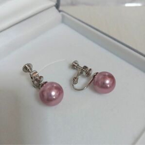 0037 ☆くすみピンクカラー 約10㎜ 本貝真珠 パールイヤリング スタッドイヤリング 