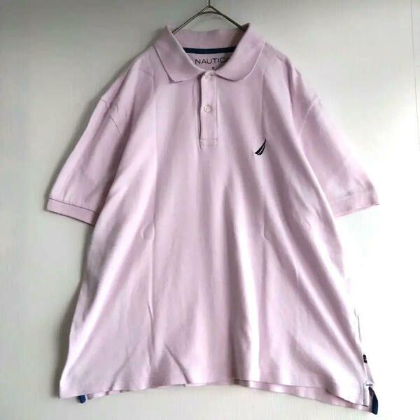 605 半袖ポロシャツMサイズUS古着NAUTICAノーティカ 薄いピンク