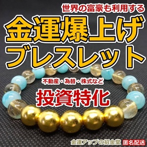 金運爆上げブレスレット「投資特化」（純金24Kgf金運万倍波動玉５配置）【金運アップの招金堂】／投資運パワーストーンブレスレット／104