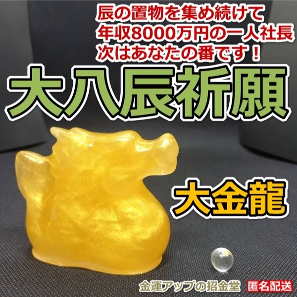 あらゆる運気が大発達する大八辰祈願『大金龍』【金運アップの招金堂】／風水・レジンアート／純金／玄関置物／運気上昇／龍の置物／107