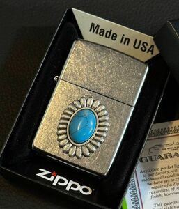 ★USA直輸入 ZIPPO ターコイズ インディアンジュエリー ネイティブアメリカン メタル貼り コンチョ オイルライター ネイティヴ bv836