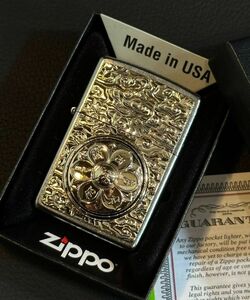 ★USA直輸入 ZIPPO 六字真言 回転式 ゴールド 和柄 金 和彫り チベット 梵字 メタル 貼り ジッポー ライター 喫煙具 bv827