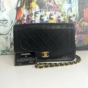 CHANEL シャネル マトラッセ ラムスキン ダイアナ チェーンショルダーバッグ Sチェーン ターンロック ブラック