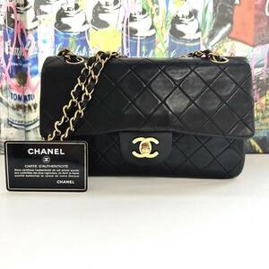 CHANEL シャネル マトラッセ ラムスキン ダブルフラップ ダブルチェーン チェーンショルダーバッグ ブラック