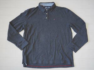 ☆送料無料☆ TOMMY HILFIGER トミーヒルフィガー USA直輸入 古着 長袖 ロゴ ポロシャツ メンズ XXL ダークグレー トップス 中古 即決