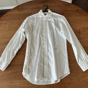 麻布テーラー 綿100% 白ストライプ 長袖ワイシャツ