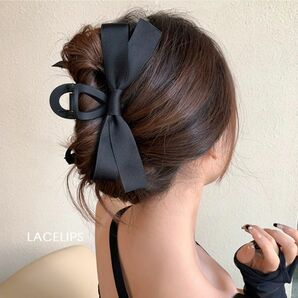 リボン ビッグリボン ヘアクリップ バナナクリップ ヘアアクセサリー 大きいリボン ブラック マット 髪留め