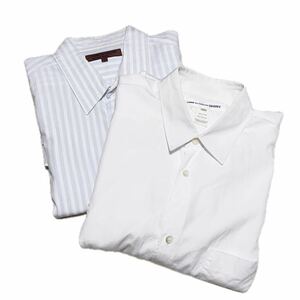 1円 COMME des GARCONS HOMME DEUX コムデギャルソンシャツ 白シャツ ブルーストライプシャツ綿100% Lサイズ 2枚セット
