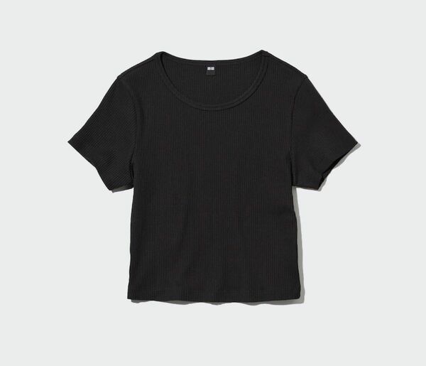 Tシャツ クルーネック 半袖 カットソー 半袖Tシャツ ブラック 残りわずか クロップド リブ