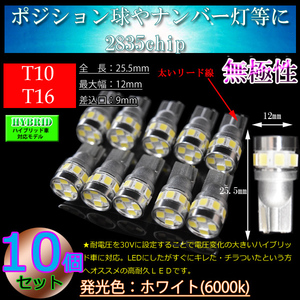 10個 T10 T16 6w 2835SMD 12連 車検対応 ルームランプ スモール球 LED ナンバー灯 ポジションランプ ホワイト 【ハイブリッド車対応】