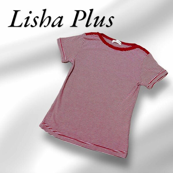 Lisha Plus Tシャツ　M 半袖　レッド　ホワイト　ボーダー　赤　白