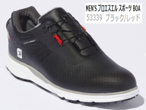  new goods # foot Joy #2022.9#MEN'S Pro SL sport boa #53339# black | red #25.0CM(W=EEE)# spike less boa # regular goods 