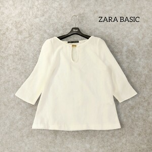 27 【ZARA BASIC】 ザラ シアー トップス カットソー ブラウス 白 ホワイト 無地 シンプル 透け感 春夏 薄手 シースルー レディース