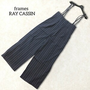 40 【RAY CASSIN】 レイカズン ストライプ サスペンダー ワイドパンツ サロペット ボトムス パンツ 紺色 ネイビー ストライプ レディース 