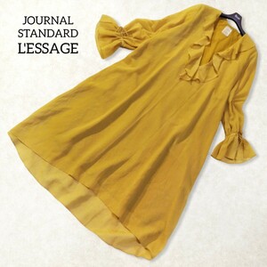 41 【JOURNAL STANDARD LESSAGE】 ジャーナルスタンダードレサージュ ゆったり ロングワンピース 日本製 マスタード ベルスリーブ フリル