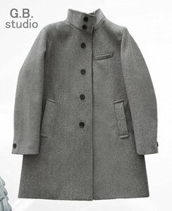 ウール調ステンカラーコート メンズ グレー ロングコート 厚手　ノーカラーコート チェスターコート ゆったり コート ピーコート 体型カバ